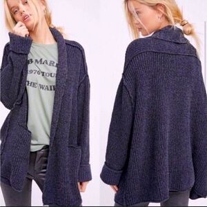 Free People Low Tide Oversized Knit Navy Blue Cardigan XS/S